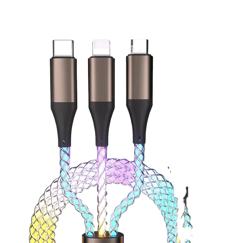 RGB кабель для передачи данных от одного до трех автомобилей светящийся градиент дыхания супер быстрая зарядка подходит для Apple Android Type-C