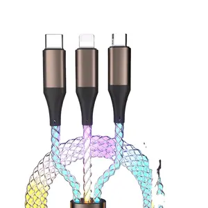 RGB data cable one to three car luminous breathing gradient super fast charging suitable for Apple Android Type-C