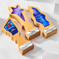 Plaque de trophée en bois et cristal avec impression UV champagne pour cérémonie de récompense des réalisations professionnelles, souvenir