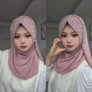 Nuosha OEM Nouveau Hijab en Chiffon à Chaîne, Style Moyen-Orient Musulman Tendance, avec Pendentif Papillon, Ornements en Cristal et Broderie Lourde Faite Main, Certifié CE, Pour Usage Quotidien - Product Image 6
