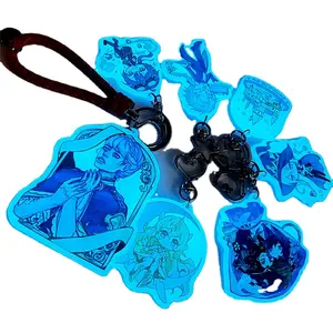 Custom Acrylic Key Chain Glow in dark with Blue color Cute Cartoon Animals PVC Material UV Printed Plastic Key Hold a Gift