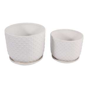Vasi in gres effetto bolle con sottovaso testurizzato per piante da interno ed esterno, decorazioni da giardino - Product Image 4
