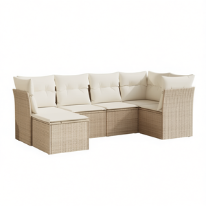 Ensemble de canapés de jardin beige crème blanc 6 places en rotin, mobilier d'extérieur résistant aux intempéries, design contemporain - Product Image 1