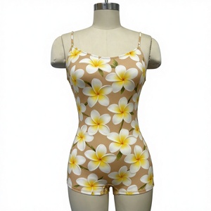 Maillot <span class=keywords><strong>de</strong></span> <span class=keywords><strong>bain</strong></span> une pièce à imprimé floral très élastique avec logo personnalisé pour femme, coupe shorty, séchage rapide, style boyleg - Product Image 3
