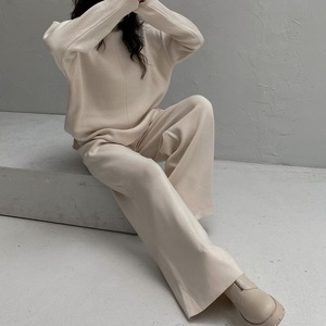 Ensemble pull et pantalon à col haut pour femme, tricoté, couleur unie, coupe ample, automne-hiver, élégant, pour le quotidien, camel, SMLXL - Product Image 3