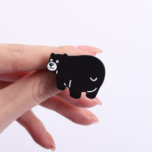 Минималистичный эмалевый значок-брошь в виде медведя, черно-белый, милый мультяшный дизайн, оптом - Product Image 4