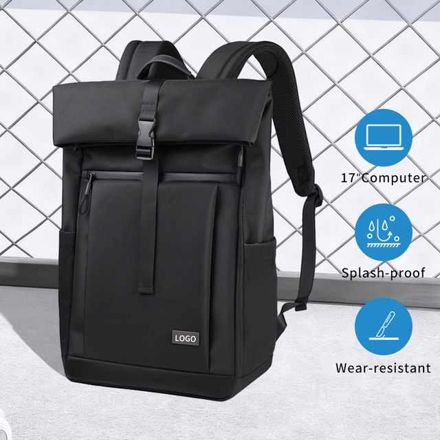 Rolltop Nylon Business Travel Laptop Backpack 15.6-Inch Waterproof Zipper Hasp Closure Unisex Port Air Cushion Straps Polyester
