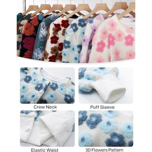 Blouson bomber court à imprimé floral pour femme, en polaire, style universitaire, boutonné, à manches bouffantes, vêtement d'extérieur - Product Image 6