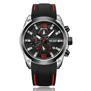 Montre Homme Megir 2063厂价奢华男士石英表防水硅胶计时运动手表