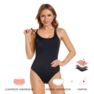 DROPSHIPING Black One Piece Swimsuit High Cut Leakproof Period Swimsuit Quick Dry Menstrual Swimsuit