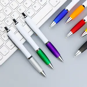 Caneta publicitária pode imprimir logotipo, caneta esferográfica de plástico multicolorida para presente promocional de negócios
