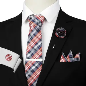 Set di cravatte con motivo a quadri in poliestere con cravatta a farfalla di alta qualità da 6 pezzi con confezione regalo