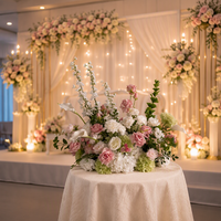 Nouvelle conception personnalisée de centre de table en fleurs artificielles en soie et plastique, rose et blanc, pour mariage, Thanksgiving, boule de fleurs haute