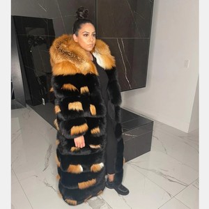 RXFurs Manteau en fourrure de luxe <span class=keywords><strong>à</strong></span> <span class=keywords><strong>capuche</strong></span>, patchwork doré et <span class=keywords><strong>noir</strong></span>, en fourrure de renard, épais et chaud pour l'hiver, sur mesure - Product Image 5