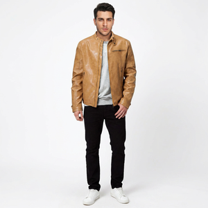 Chaqueta de cuero para hombre con cuello alto, estilo retro, de PU, holgada, a la moda, para motocicleta. - Product Image 1