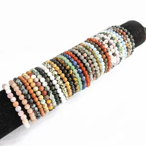 6mm Natural Gemstone Stone Elastic 6mm Round Beaded Bracelet for Women Men