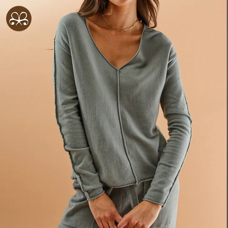 Organic bamboo cotton grey plain sleepwear eco friendly lounge wear sustainable women's pajamas set
