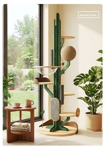 Árbol para Gatos Minimalista y Duradero con Diseño de Cactus, Construcción de Hierro y Madera, con Múltiples Plataformas y Ahorro de Espacio para Uso en Interiores - Product Image 2