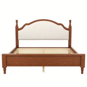 Cama Doble de Madera Sólida, Moderna y Minimalista, con Tapizado Suave, para Recámara Principal, Muebles de Hotel o Villa - Product Image 1