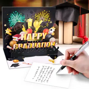 Graduation Music 3D Greeting Card High School. Fun Gift For The University Press The Button To Release "fireworks And Cheers"
