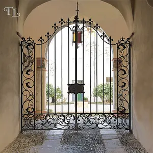 <span class=keywords><strong>Portail</strong></span> d'entrée principal en fer forgé sur mesure TL, <span class=keywords><strong>portail</strong></span> de jardin en fer forgé, portails de cour en métal noir pour entrées cintrées - Product Image 1