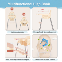 Chaise haute robuste pour bébé, directement de l'usine, avec coussin en PU imperméable, plateau réglable, ceinture à 2 points, étagère à jouets pliable
