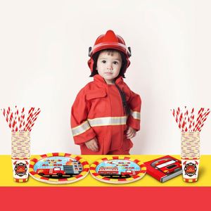 Assiettes en papier jetables OEM de 9 pouces, motif camion de pompiers CMYK, style moderne, fournitures de fête très vendues pour anniversaires et banquets d'équipe - Product Image 5