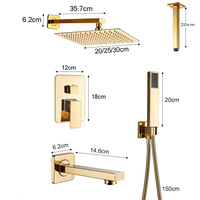 Robinets de salle de bain et de douche dorés Système de pluie à 3 voies Pomme de douche murale 8 10 12 ''Bec de baignoire en laiton Robinet mitigeur chaud et froid