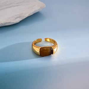 Minimalist Wrap Tiger Eye <b>Stone</b> <b>Ring</b> 18K Gold Silver <b>Two</b> Tone Plated Chunky Wide Band Statement Finger <b>Ring</b> - Product Image 4