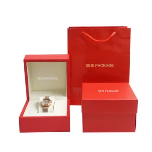 Uhrenbox kırmızı lüks marka Rlx mekanik saat kutusu Pu deri kare ahşap saat hediye kutusu ve çanta
