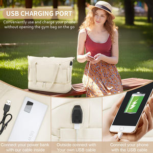 Bolsa de gimnasio para <span class=keywords><strong>mujer</strong></span>, artículo personal de viaje con compartimento para zapatos, Weekender Overnight Duffel Wet Pocket y puerto de carga USB - Product Image 5