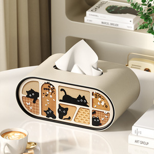 Cổ Điển Màu Đen Ánh Sáng Trắng Da Sang Trọng Thiết Kế Hiện Đại Đa-Mục Đích Mô Khăn Ăn Hộp Cho Nhà Phòng Khách Phòng Ngủ Máy Tính Để Bàn - Product Image 5