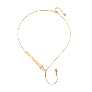 Collier pendentif tendance en acier inoxydable 316L plaqué or PVD, chaîne durable et résistante avec perles géométriques et accent perlé - Product Image 2