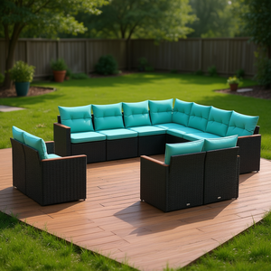 Ensemble de canapés de patio en polyrotin noir, 13 pièces avec coussins, meubles d'extérieur au design contemporain - Product Image 2