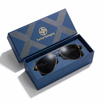 Boîte personnalisée avec couvercle et base, et boîte cadeau bleue pour lunettes de soleil, boîte en papier robuste avec couvercle