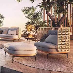 Conjunto de sofá de ratán para exteriores con estructura de aluminio y mimbre de PE para jardín o patio, diseño impermeable. - Product Image 4