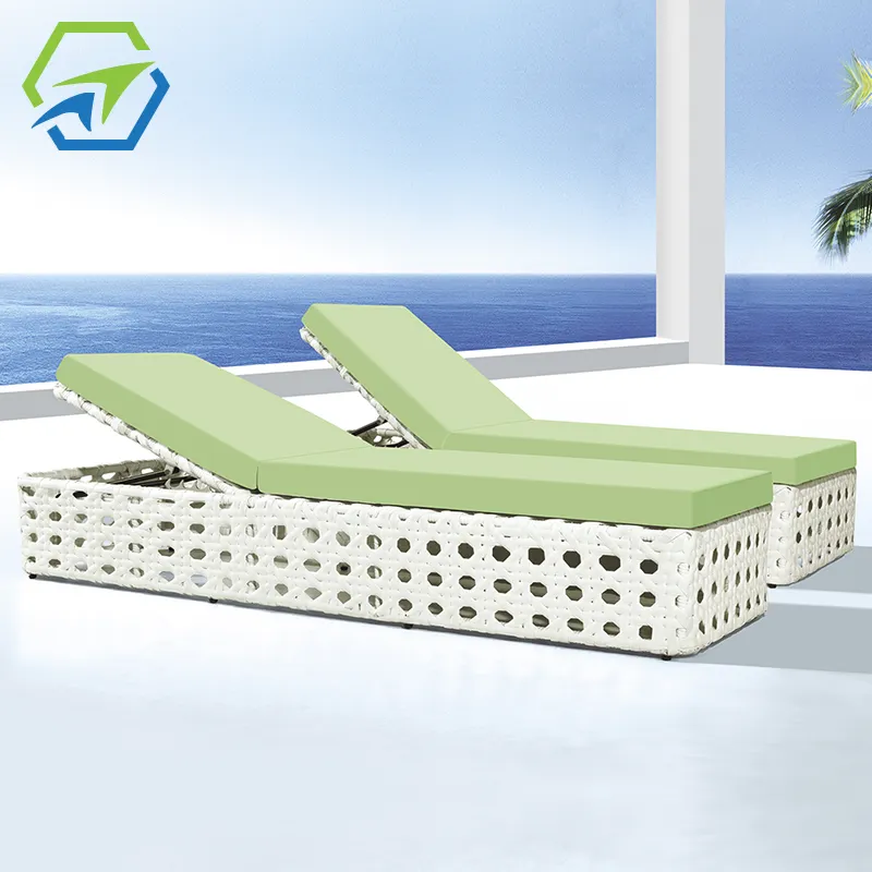 Chaises de piscine en rotin décontracté, chaise de soleil pour plage, lit de natation, osier blanc, double chaise de relaxation