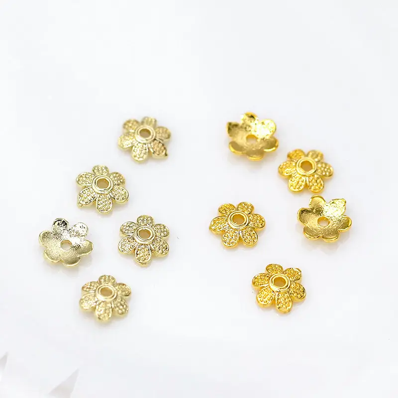 Manik-manik Spacer perhiasan kualitas tinggi 18k manik-manik bunga bunga logam berlapis emas aksesoris perhiasan ujung manik-manik