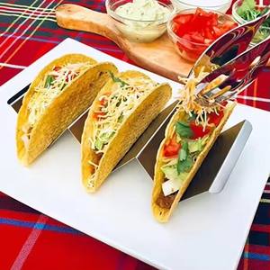 Ensemble de 3 supports à <span class=keywords><strong>tacos</strong></span> en acier inoxydable - Support alimentaire pour <span class=keywords><strong>tacos</strong></span>/burritos, vaisselle occidentale - Product Image 4