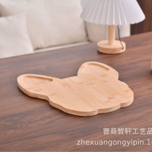 Bamboo Divided <b>Tray</b> Dog Shape Wooden <b>Snack</b> Plate For Afternoon Tea Solid Wood Carved Dessert <b>Tray</b> Cartoon Pattern 30x29.5cm - Product Image 5