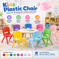 Chaise en plastique pour enfants de maternelle avec 26, 28 et 30 cm de hauteur de siège fixe au choix, mobilier scolaire coloré pour l'école maternelle