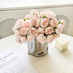 <b>Artificial</b> Flower <b>Bouquet</b> 27 Tea Roses Peonies Silk High Simulation Wedding Home Decor Romantic Dreamy - Product Image 2