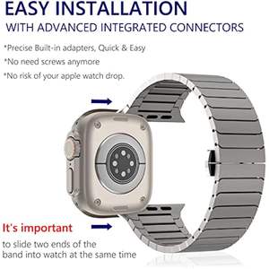 Correa para Apple Watch de Acero Inoxidable con Cierre de Mariposa de Bambú, Diseño de Brazalete Starlight en Plata, Negro, Oro, Oro Rosa, Azul y Titanio - Product Image 3