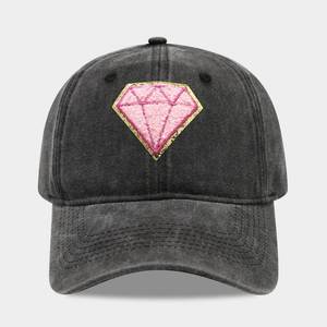 2025 New Arrival Women Lady Retro Diamond Patch Washed Cotton Baseball Cap Fashion Trendy Outdoor Sunshade Sports <b>Hat</b> - Product Image 6