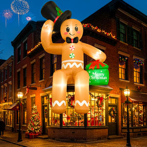 Homme en pain d'épices gonflable géant <span class=keywords><strong>de</strong></span> Noël avec chapeau haut et sac cadeau, décoration <span class=keywords><strong>de</strong></span> jardin extérieure, homme en pain d'épices gonflable éclairé par LED - Product Image 1