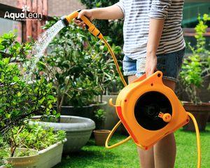 Enrouleur de tuyau en plastique compact moderne, durable, mural, 10 m, pour l'arrosage des pelouses et des jardins - Product Image 3
