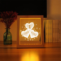 Cadre photo en bois LED avec veilleuse, design contemporain, alimenté par USB, lumière blanc chaud à intensité variable pour la décoration de la maison et de l'hôtel