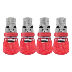 Chaussures tricotées pour chien avec semelles en caoutchouc, ensemble de 4 pièces, imperméables, antidérapantes, pour animaux de compagnie, design de dessin animé, gris, bleu, rouge, noir - Product Image 3