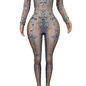 Body de manga larga brillante con diamantes de imitación, traje de actuación de Festival, <span class=keywords><strong>mono</strong></span> de <span class=keywords><strong>talla</strong></span> <span class=keywords><strong>grande</strong></span> con diamantes sexis para mujer, <span class=keywords><strong>mono</strong></span> de <span class=keywords><strong>fiesta</strong></span> para mujer - Product Image 5