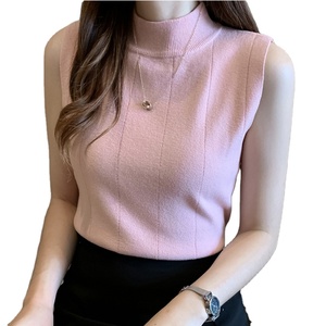Tops de verano para mujer, ropa informal sin mangas, blusa lisa de punto elástica, moda para mujer - Product Image 1
